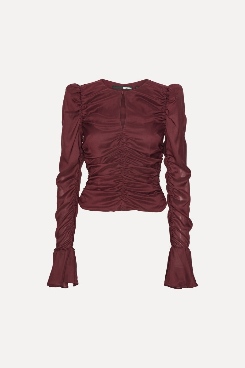 Rotate Top - Chiffon Ruched LS Top