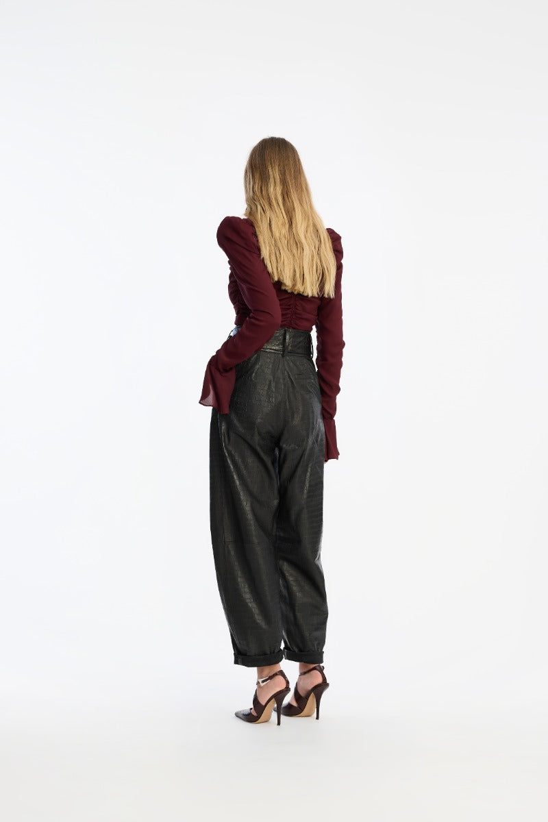 Rotate Top - Chiffon Ruched LS Top